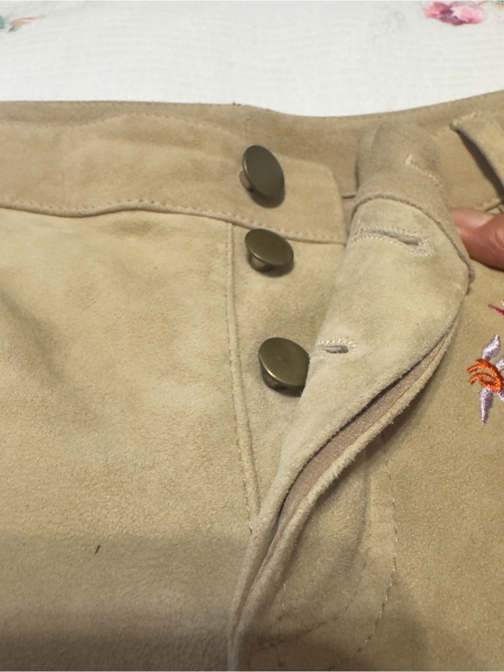 Haute Hippie Tan Suede Shorts with Colorful Floral Embroidery - Picture 4 of 5